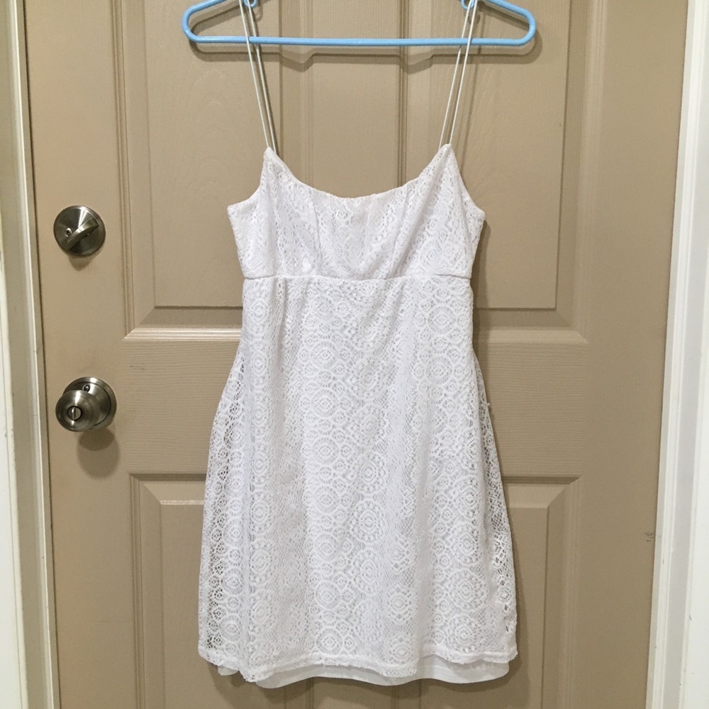 No Comment NY LA White Lace Spaghetti Strap Festival Western Sundress SZ L